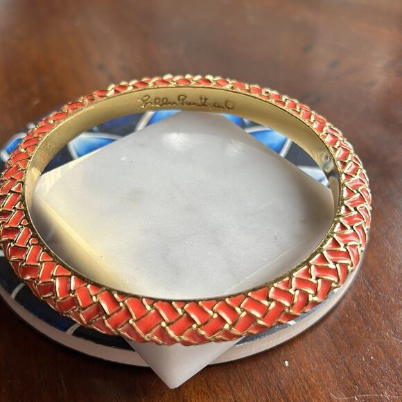 Lilly Pulitzer Basket Case Weave Orange Enamel Gold Tone Bangle Bracelet #629 - Picture 8 of 11